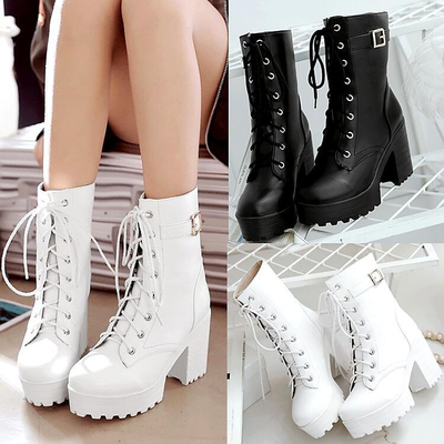 Black/white cosplay harajuku JK heels Martin boots