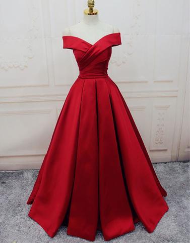 Custom made red off shoulder long prom dress, red evening dress
