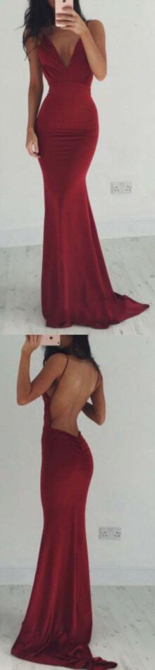 sexy V-neck backless long prom dresses,simple evening dress,2017 prom dress,869762