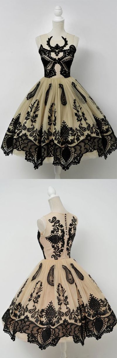 Champagne Ball Gown Homecoming Dresses, Black Appliques Homecoming Gowns, Mini Short Cocktail Dress