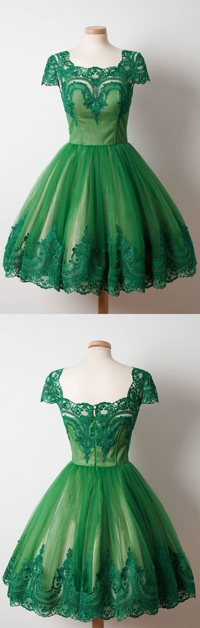 Green Ball Gown Homecoming Dresses, Ball Gown Tulle Lace Homecoming Gowns, Mini Short Cocktail Dress