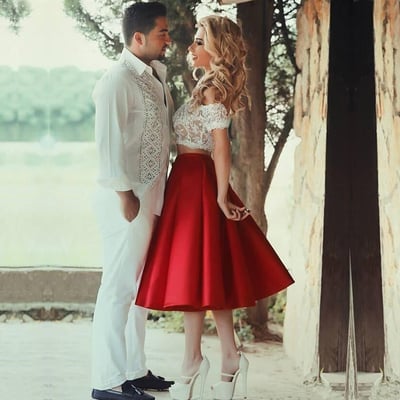 Cute lace two pieces short prom dress,homecoming dress - Thumbnail 3