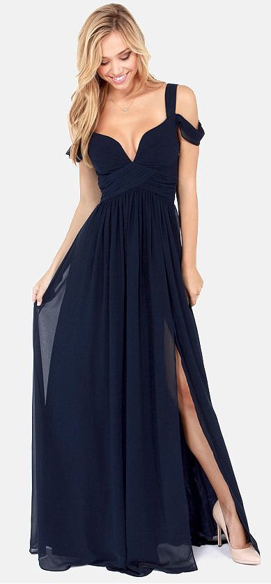 BARIANO OCEAN OF ELEGANCE NAVY BLUE MAXI DRESS LULUS