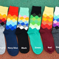 5 Pairs Multicolor Diamond Socks - Thumbnail 1