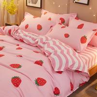 Pink Strawberry Printed Bedding Duvet Cover 4pcs Sheet Set - Thumbnail 2