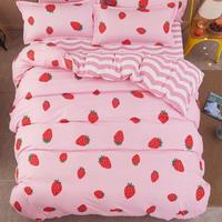 Pink Strawberry Printed Bedding Duvet Cover 4pcs Sheet Set - Thumbnail 3