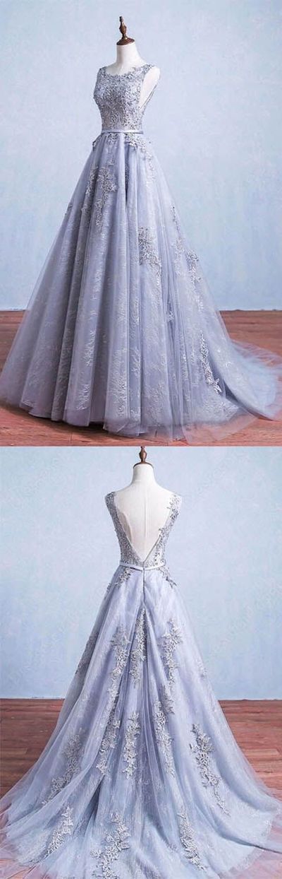 Scoop Neck Tulle Prom Dresses Lace Appliques Women Party Dresses