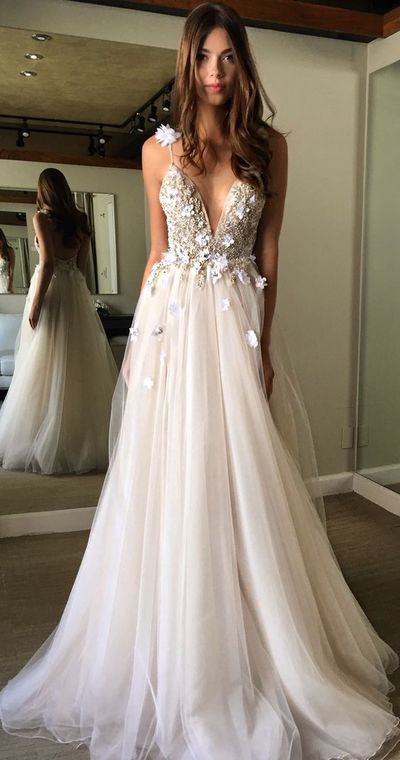 Spaghtti Straps A-line Tulle Prom Dresses Lace Appliques Women Party Dresses