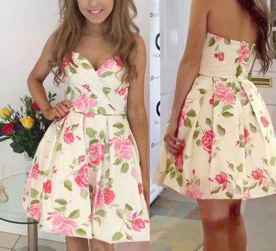 Printing Floral Homecoming Dresses, Satin Homecoming Dresses,Sweetheart Homecoming Dresses, Party Dress,Graduation Dress