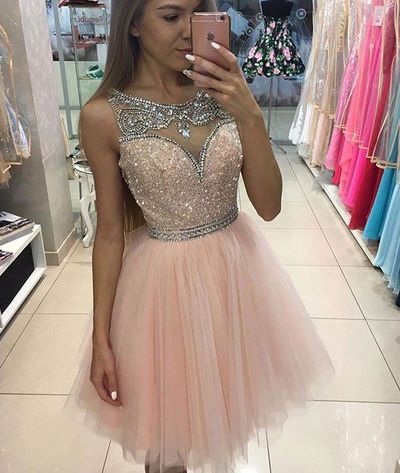 Tulle Homecoming Dress,homecoming dresses,pink tulle short prom dress for teens, pink homecoming dress