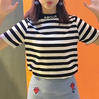 AMOUR High Neck Striped T-shirt - Thumbnail 1