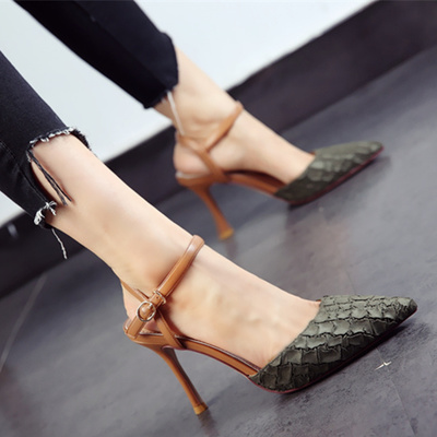 New Pointed Shoes Sexy Serpentine With High Heels Fight Color Word Buckle Sandals