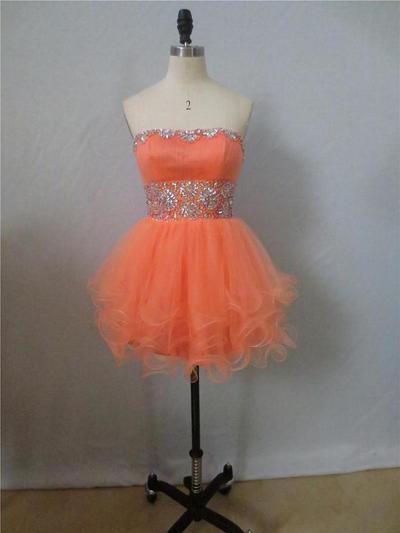Short Tulle Prom Dresses Sweetheart Neck Crystal Women Dresses