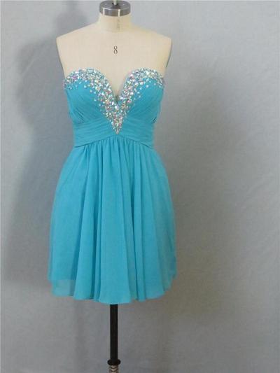 Short Chiffon Prom Dresses Sweetheart Neck crystals Women Dresses