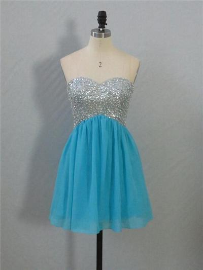 Sweetheart Neck Short Chiffon Prom Dresses Beaded Women Dresses