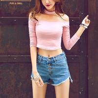 Off The Shoulder Long Sleeve Crop Top - Thumbnail 4