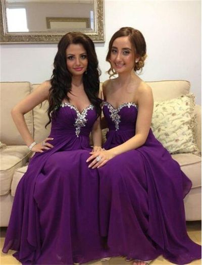 Sweetheart Neck Purple Chiffon bridesmaid Dresses Floor Length Women Dresses