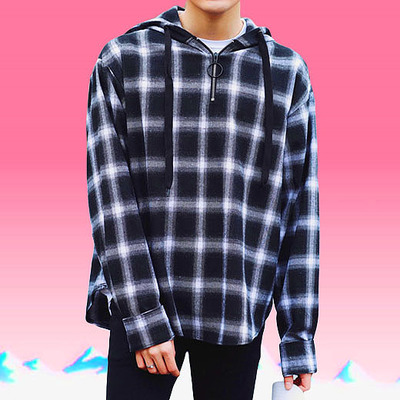 Free Shipping-PLAID OVERHEAD HOODED SHIRT ( 2 COLORS )