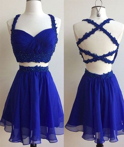 Roral Blue Homecoming Dresses Criss Cross for Junior