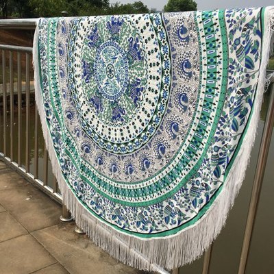 Elephant Pattern Tasselled Round Beach Throw