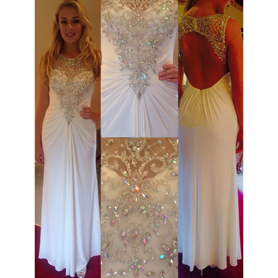 Scoop Neck Backless Chiffon prom Dresses Crystals Women party Dresses