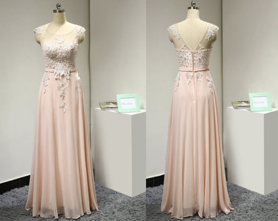 V-neck Long Chiffon Prom Dresses Lace Appliques Women Party Dresses