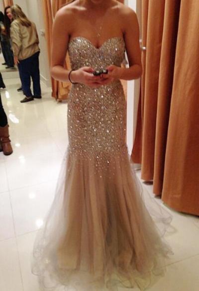 Shining Crystals Mermaid Tulle Prom Dresses Sweetheart Neckline Women Party Dresses