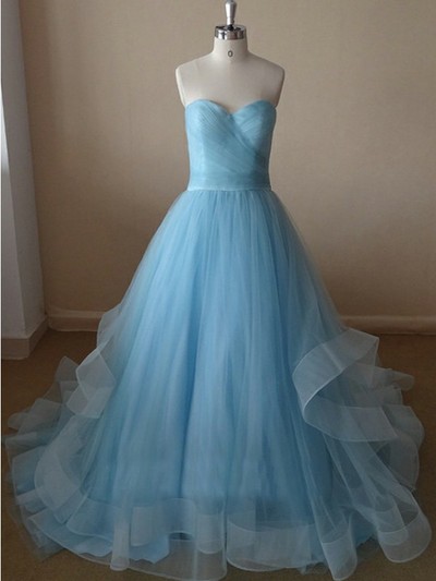 Sweetheart Neck A-line Tulle Prom Dresses Pleat Floor Length Women Dresses