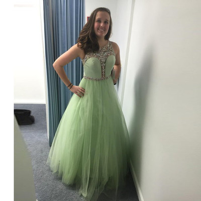 Scoop neck Long Tulle Prom Dresses Crystals Women Party Dresses