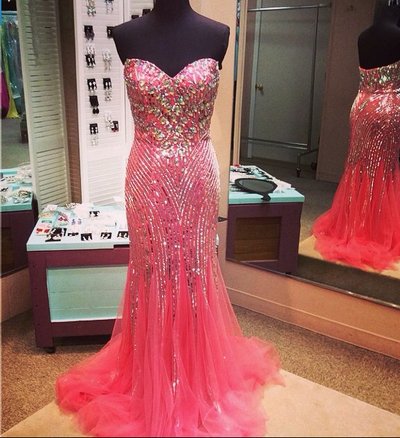 Mermaid tulle Prom Dresses Crystals Sweetheart Neck Women Party Dresses