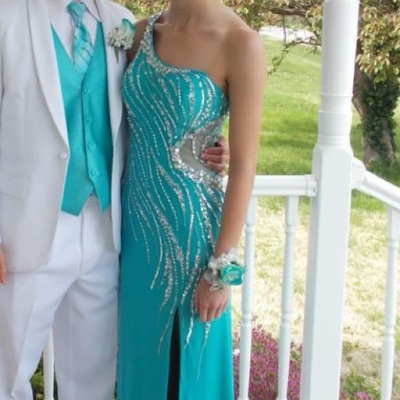 One Shoulder Sheath Chiffon Prom Dresses Crystals Floor Length Women party Dresses