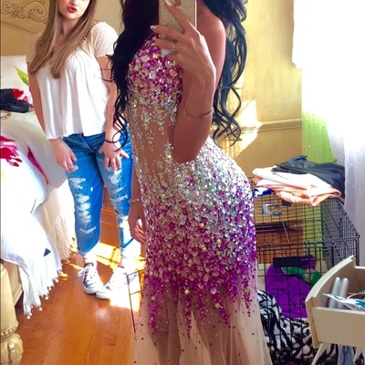 Sweetheart Neck Mermaid Tulle Prom Dresses Crystals Floor Length Women Dresses