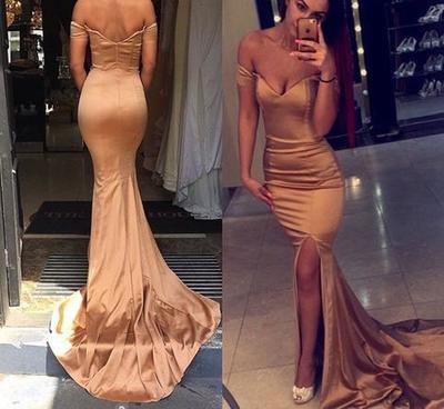 Off Shoulder Mermaid Satin Prom Dresses Floor Length Women Dresses