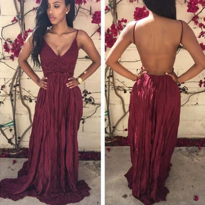 Open back A-line Prom Dresses Spaghetti Straps Women Party Dresses