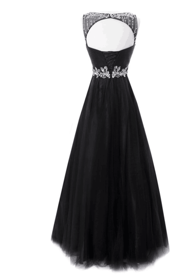 Scoop Neck A-line Tulle Prom Dresses Crystals Women party Dresses