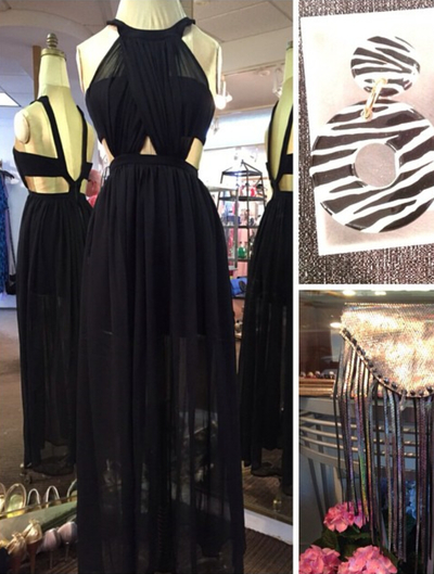 Halter Neck Long Black Chiffon Prom Dresses Pleat Floor Length Women Dresses