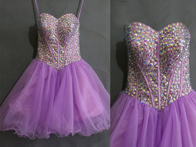 Light Purple Short Tulle Prom Dresses Spaghetti Straps Women party Dresses