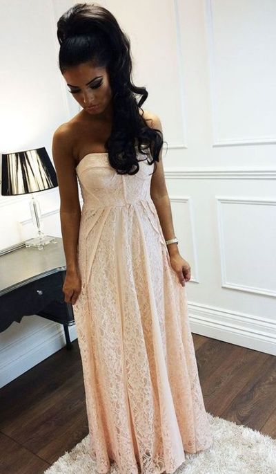 Strapless Full Lace Prom Dresses Floor Length Women Party Dresses