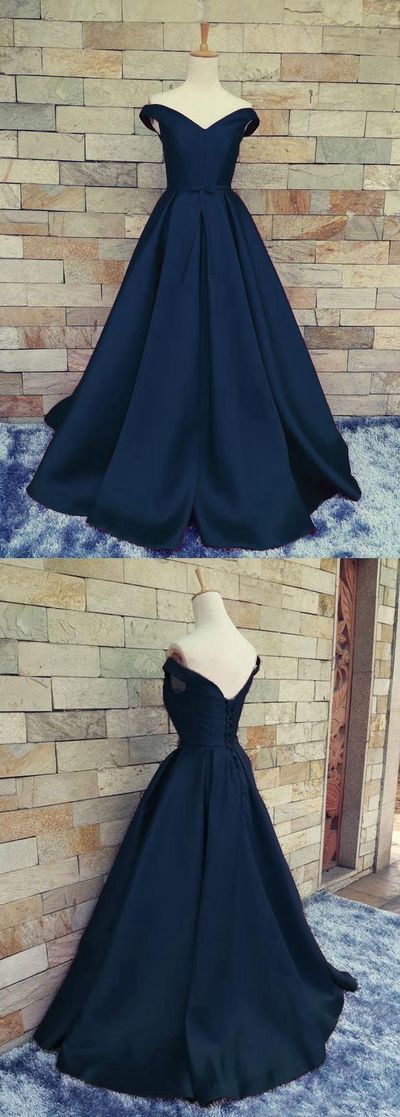 Navy Blue Off Shoulder Evening Prom dresses, A line Long prom dress, Custom Simple prom dress, Cheap prom dress,PD172604