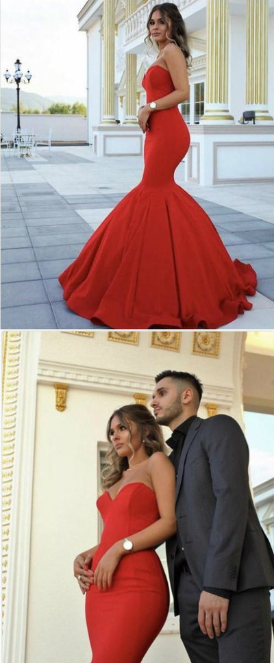 Red Sweetheart Mermaid Satin Prom Dresses 2017, Mermaid Prom Gowns, Woman Party Dress,PD172608