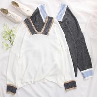 Pastel Color Block Oversize V-neck Pullover - Thumbnail 1