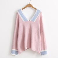 Pastel Color Block Oversize V-neck Pullover - Thumbnail 3