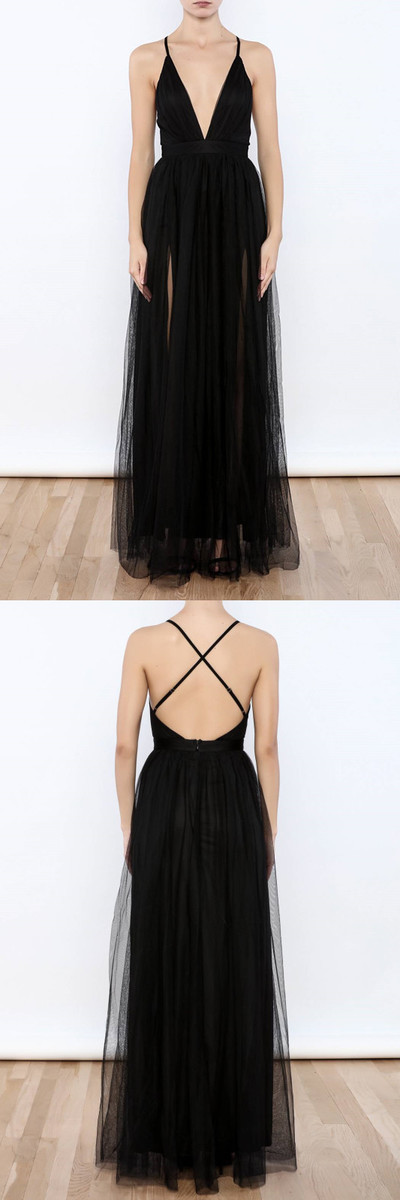 Prom Dress, Prom Dresses 2023,Sexy Black Prom Dresses, Plunging V Neck Side Slit Evening Gowns,PD172609