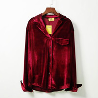 Soft Velvet Long Sleeve Shirt - Thumbnail 3