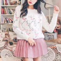 Sweet Flower Embroidered Knitted Sweater - Thumbnail 2
