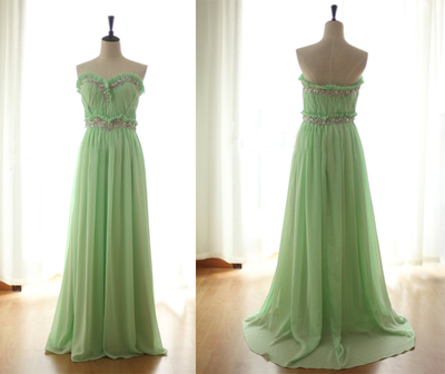 Sweetheart Neck Long Chiffon Prom Dresses Crystals Floor Length Women Dresses