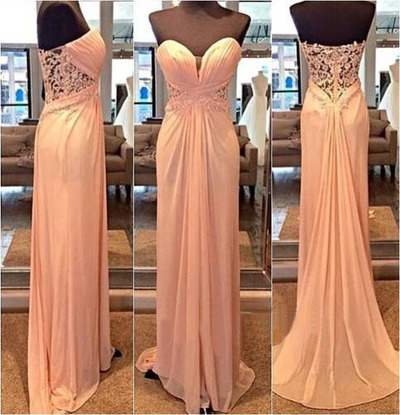 Sweetheart neck Long Chiffon Prom Dresses Lace Floor Length Women Dresses