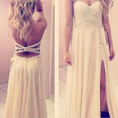 Sweetheart Neck A-line Chiffon Prom Dresses Crystals Women Party Dresses