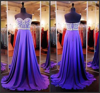 Sweetheart Neck Purple Chiffon Prom Dresses Crystals Floor Length women Dresses