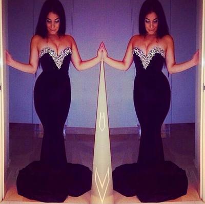 Sweetheart Neck Mermaid Chiffon Prom Dresses Crystals Women Dresses